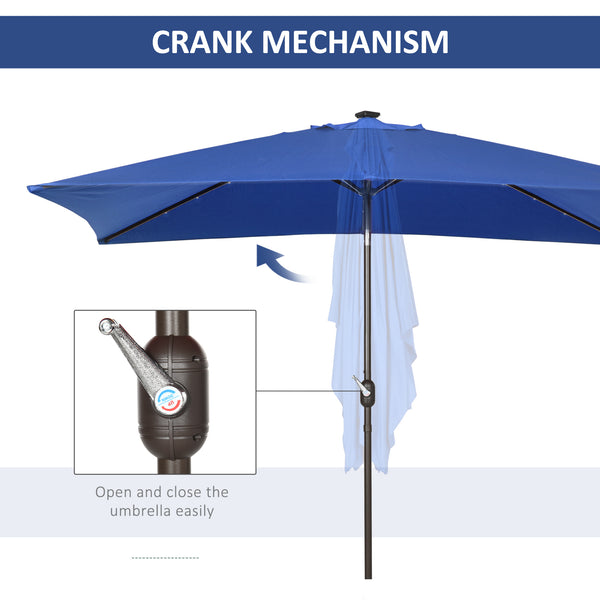 Rectangular 2 x 3 m tilting solar patio umbrella in aluminium with crank and LED (dark blue)