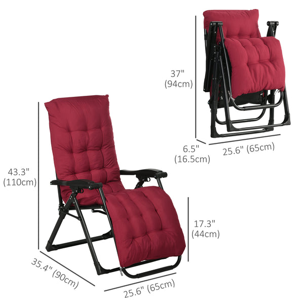 Set of 2 Zero Gravity Reclining Chairs with Cushion and Headrest, Wine Red