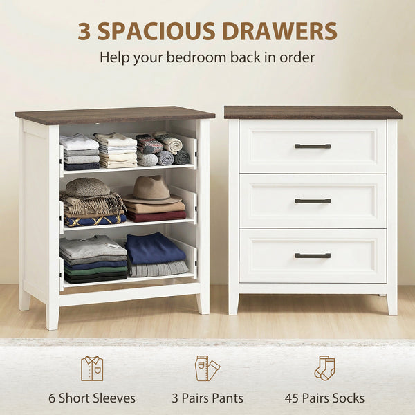 3-drawer chest for bedroom, white
