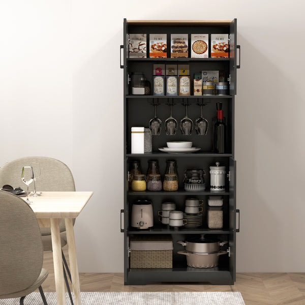 Pantry with wine glass storage, black