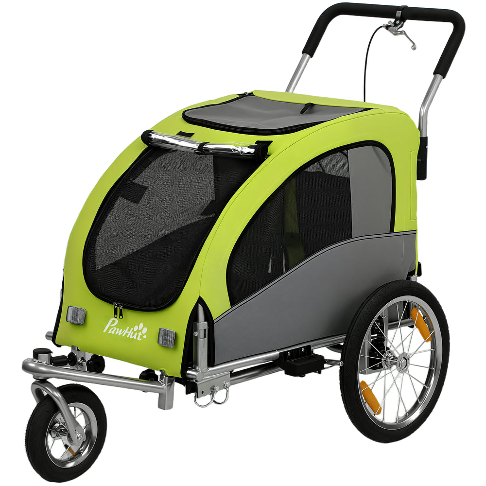2-in-1 Dog Bike Trailer, Foldable Stroller and Trailer with Suspension, Universal Bike Hitch, Green