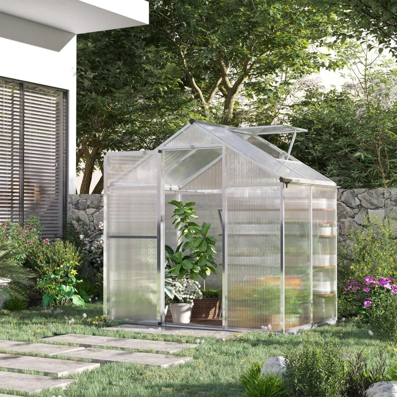 Garden greenhouse with polycarbonate panels
