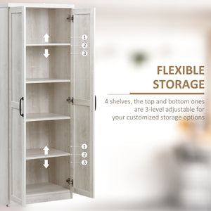 5-Tier Pantry with Adjustable Doors and Shelves, Distressed White