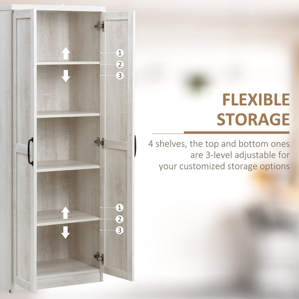 5-Tier Pantry with Adjustable Doors and Shelves, Distressed White