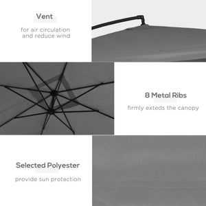 Cantilever patio umbrella with mosquito net and base, dark gray