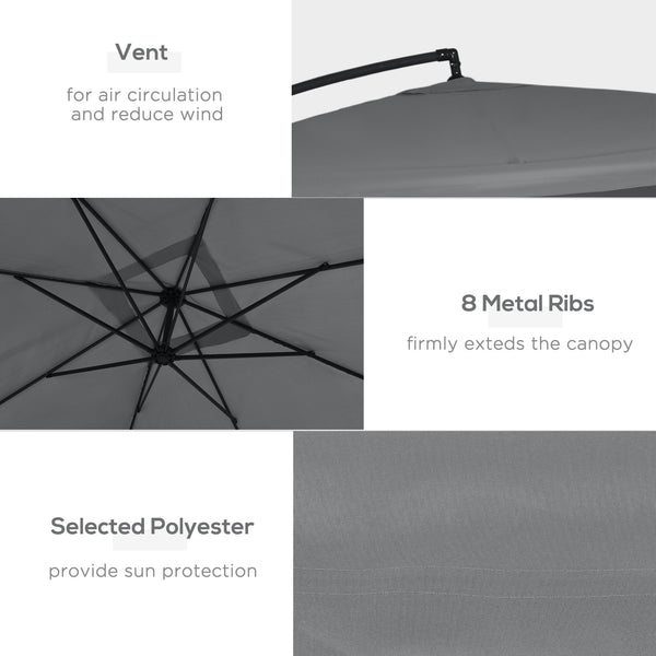 Cantilever patio umbrella with mosquito net and base, dark gray