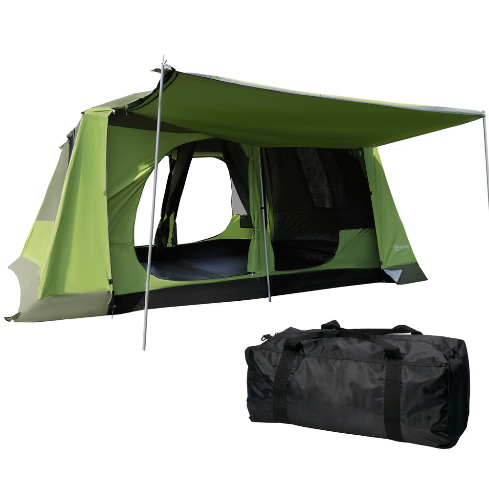 Tunnel Tent with Porch, Two Rooms, Lamp Hook, Portable Carry Bag, Green