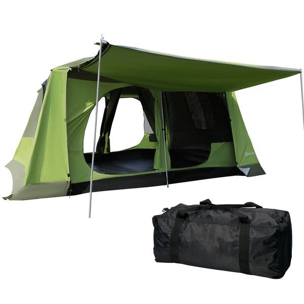 Tunnel Tent with Porch, Two Rooms, Lamp Hook, Portable Carry Bag, Green