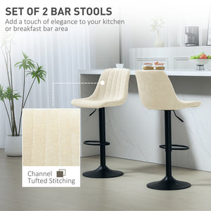 Set of 2 adjustable bar stools with backrest and footrest, beige