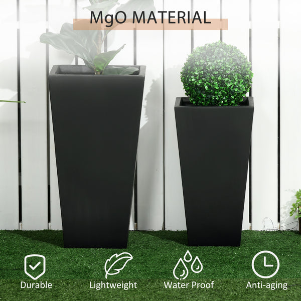 Set of 2 large flower pots with drainage holes, black