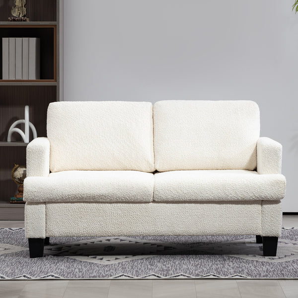 2 seater sofa with removable cushions and wooden frame, cream white