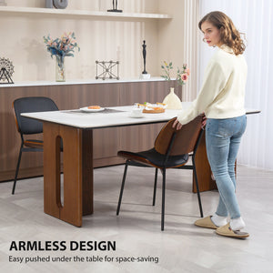 Set of 2 mid-century modern chairs with curved wooden backs and metal legs