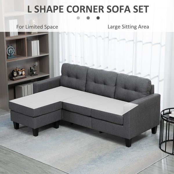 3-seater sofa with ottoman, thick cushion and wooden legs, dark grey
