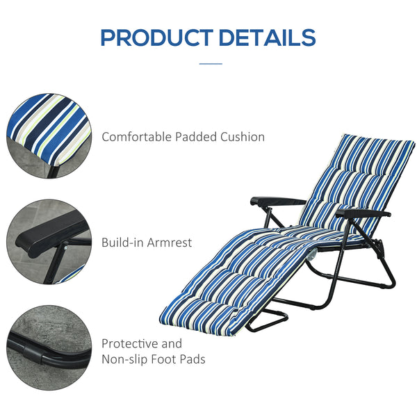 Reclining lounge chair with 6-position adjustable backrest, blue and white