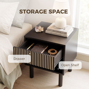 Bedside table with drawer and open shelf – Black