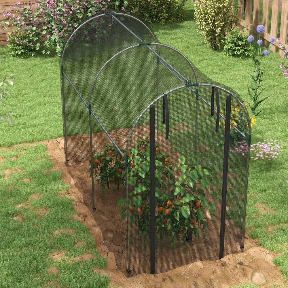 Plant protection tent with zippered door, black