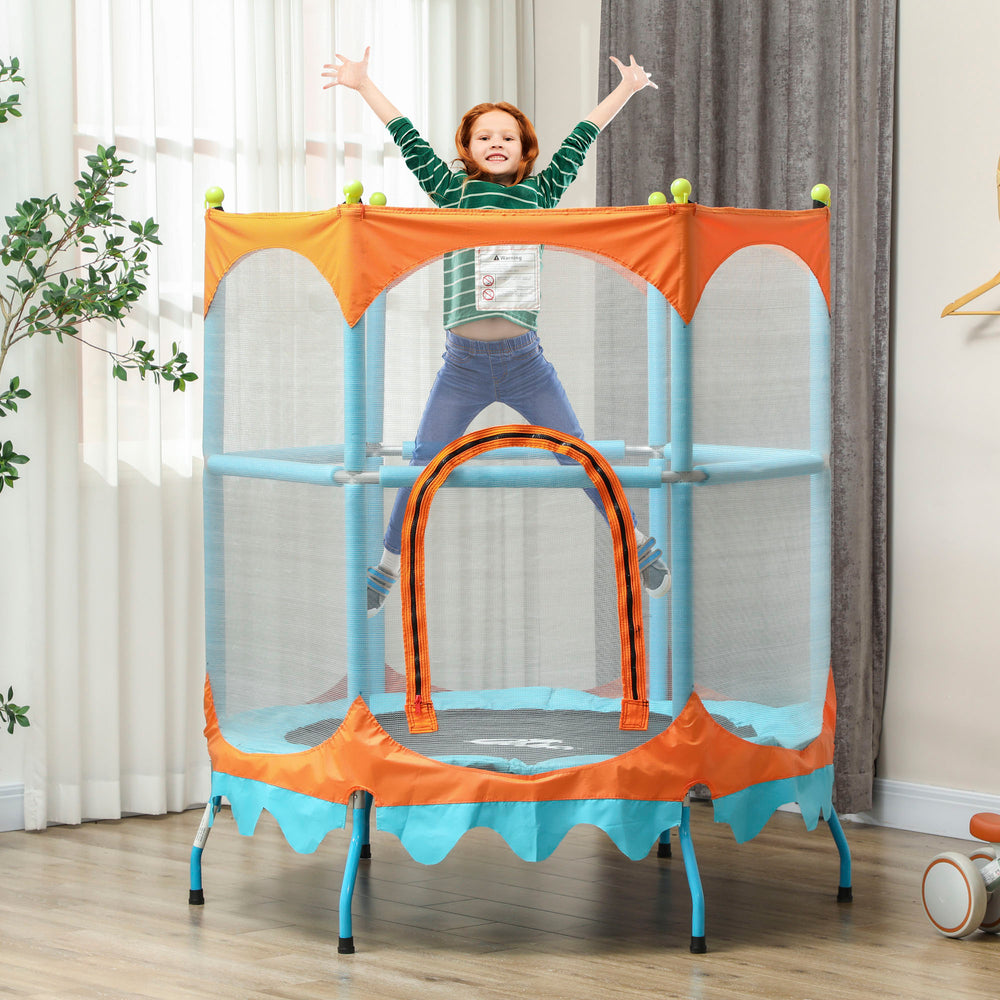 Mini trampoline de 4,6 pieds avec barre de maintien et filet de sécurité, bleu