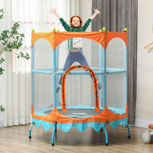 Mini trampoline de 4,6 pieds avec barre de maintien et filet de sécurité, bleu