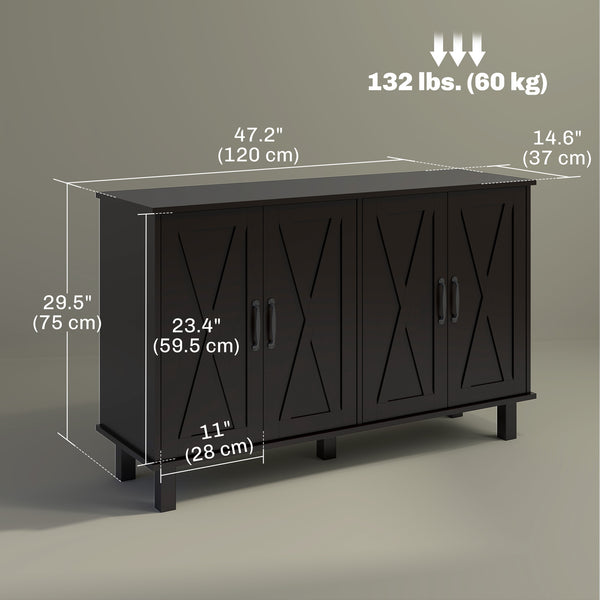 Kitchen sideboard with 4 barn doors and 2 adjustable shelves, black