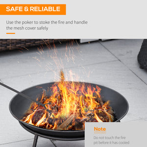Fire pit with poker, patio heater, wood stove for outdoor campfire, black