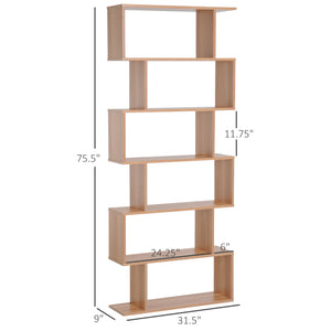 6-Tier S-Shaped Geometric Wooden Bookcase, Maple