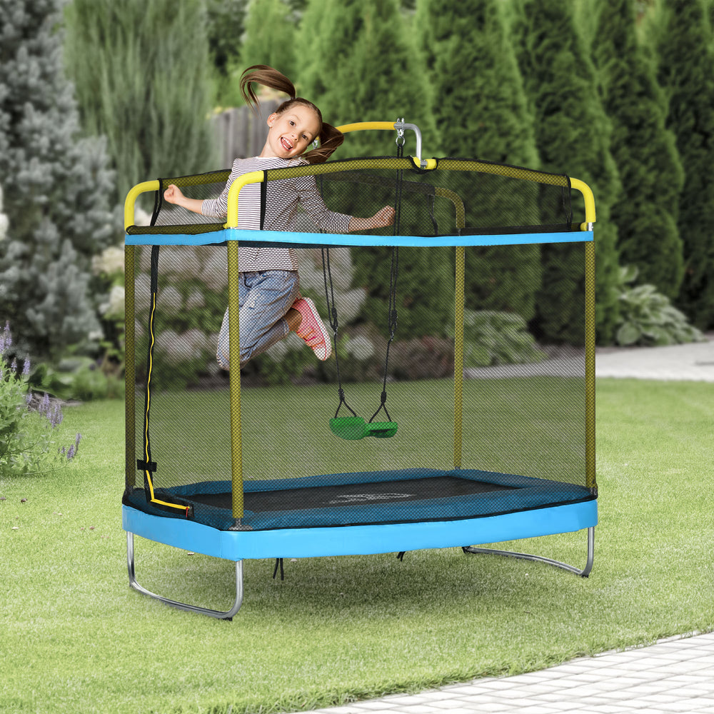 7ft Trampoline with Safety Enclosure, Gymnastics Bar and Swing