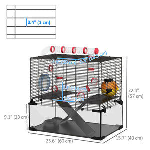 Cage with deep glass bottom, tunnel system, platforms and nest box