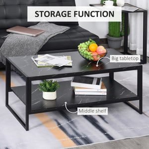2-Tier Coffee Table with Storage Shelf Black
