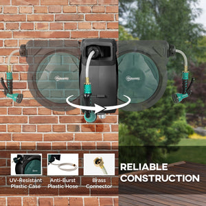 Retractable wall-mounted garden hose reel with automatic rewind