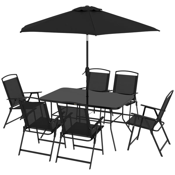 8-piece patio set with parasol, black