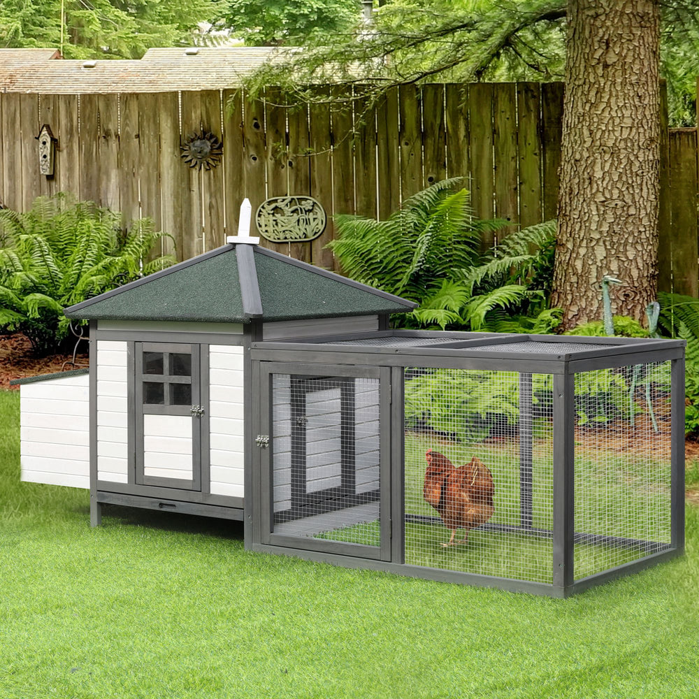 77" Chicken Coop with Nesting Box and Outdoor Run