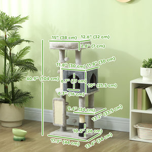 104 cm cat tree with scratching posts, basket, niche, grooming brush