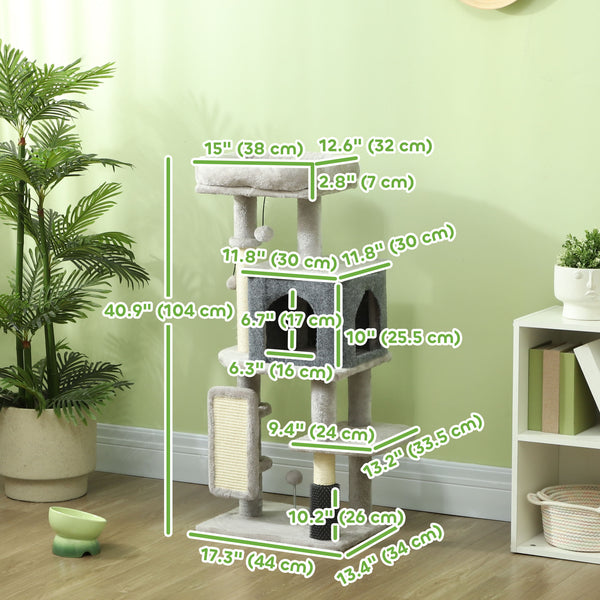 104 cm cat tree with scratching posts, basket, niche, grooming brush