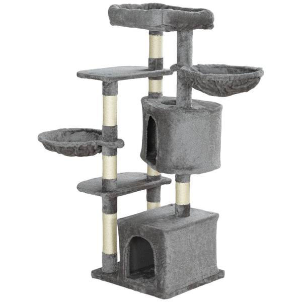 52.5" Cat Tree with Scratching Posts, Condos, Bed, Platforms &amp; Hammocks, Grey