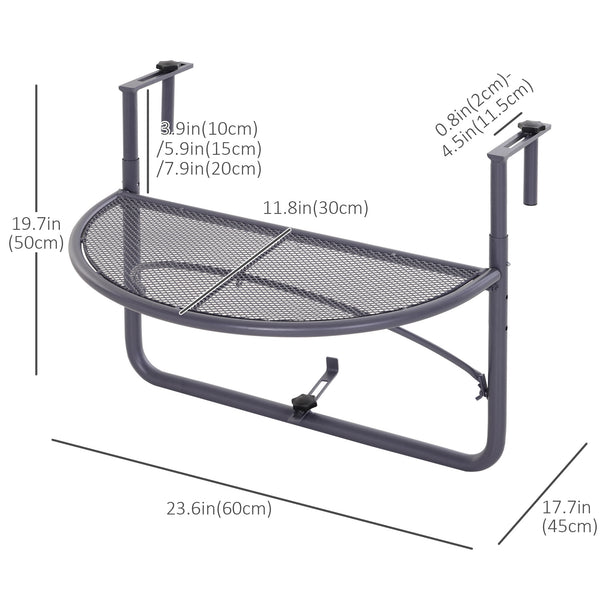 Adjustable metal balcony table, gray