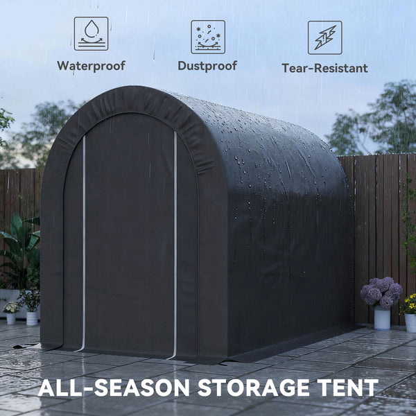 Heavy-duty and portable 5 x 8 galvanized steel motorcycle shelter, black