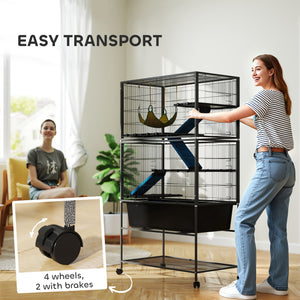 59" 5-Tier Rolling Ferret Cage with Anti-Slip Ramps and Hammock, Dark Grey