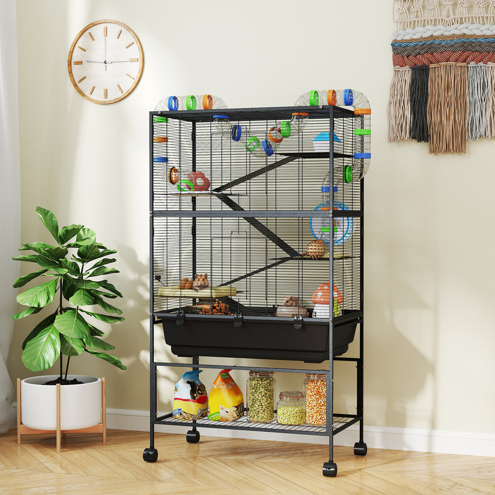 5-tier rolling cage with tray for Syrian rodents, gerbils and rats.