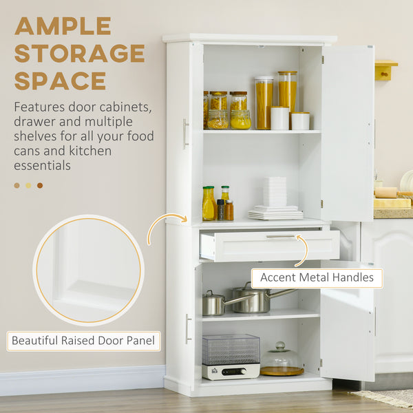 Storage unit with 4 doors, drawer and adjustable shelves, white