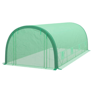 Improved tunnel greenhouse with wind resistance, mesh door and windows, green
