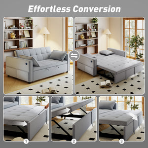 3-in-1 convertible sofa bed with USB port, adjustable backrest and side pockets, light grey.
