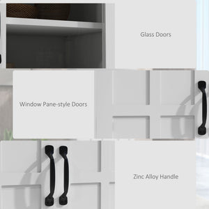 Modern sideboard with glass doors, 4-tier shelves, white