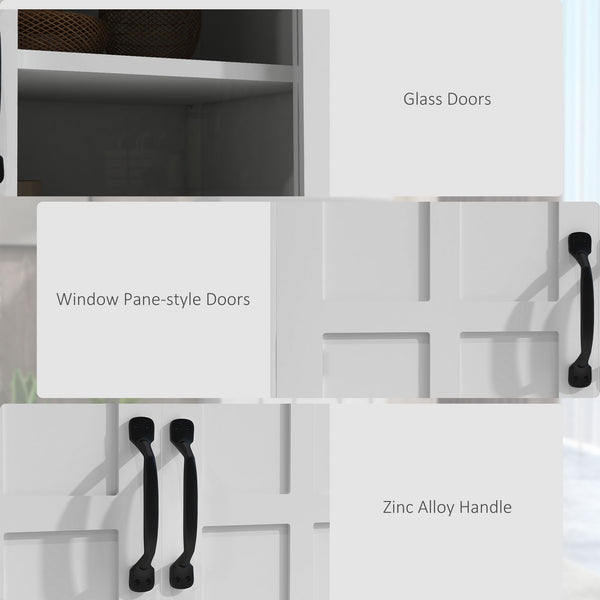 Modern sideboard with glass doors, 4-tier shelves, white