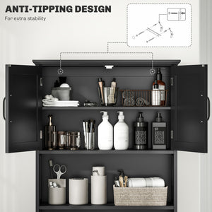 Modern over-the-bathroom storage unit with open shelves and double-door cabinet, black