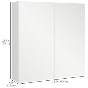 Wall-mounted medicine cabinet with mirrored doors, adjustable shelves, and soft-close mechanism, glossy white