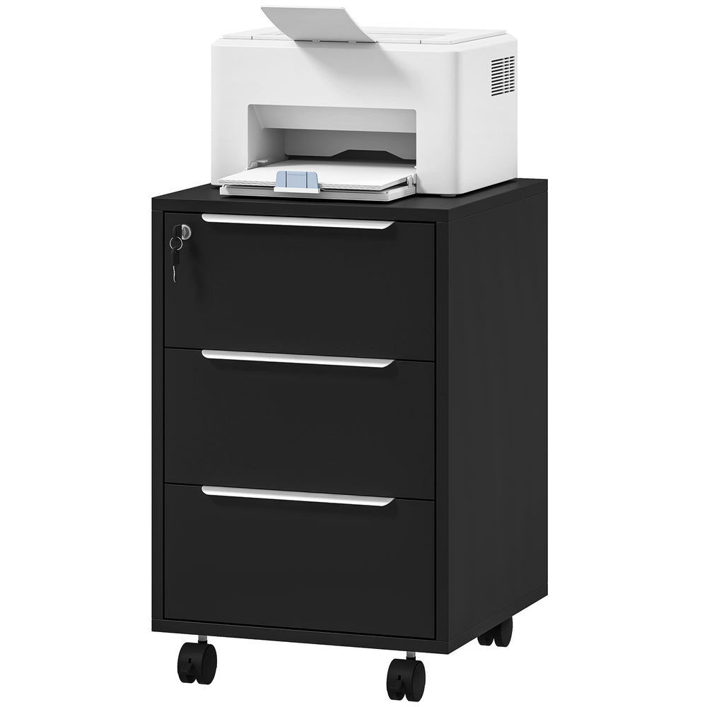 3-drawer mobile pedestal with central locking and casters – Black