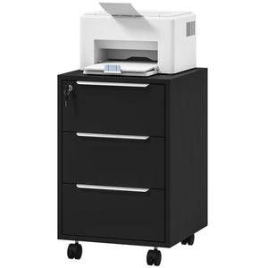 3-drawer mobile pedestal with central locking and casters – Black