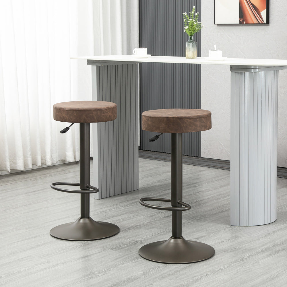 Set of 2 modern bar stools in faux leather, brown