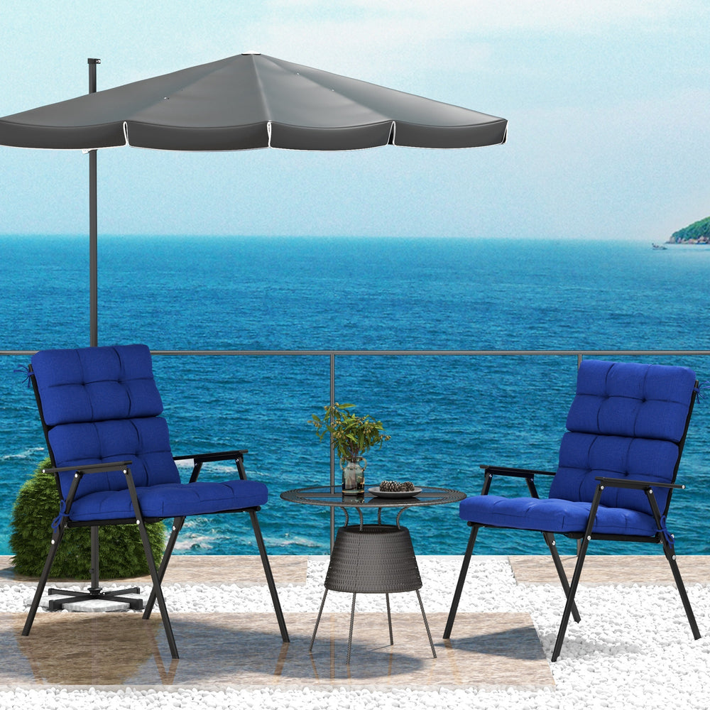 Coussins capitonnés bleu marine avec attaches, conçus pour chaises de patio extérieur, ensemble de 2