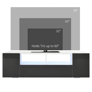 TV stand for TVs up to 60 inches with LED lighting, gray